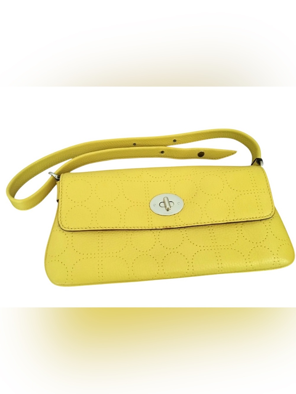 kate spade Yellow Perforated Leather Shoulder Bag with Turn-Lock
